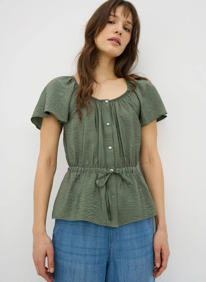 ماتلان Green Angel Sleeve Tie Waist Shirt