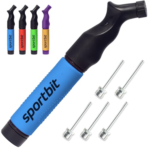SPORTBIT Ball Pump for Sports Balls - Push & Pull Inflating System - Hand Pump for All Exercise Balls - Volleyball Pump, Basketball Inflator, Football & Soccer Ball Air Pump - Goes with 5 Needles Set - Image 1
