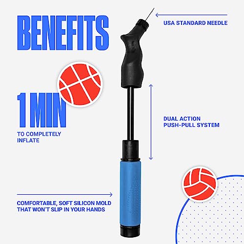 SPORTBIT Ball Pump for Sports Balls - Push & Pull Inflating System - Hand Pump for All Exercise Balls - Volleyball Pump, Basketball Inflator, Football & Soccer Ball Air Pump - Goes with 5 Needles Set - Image 4