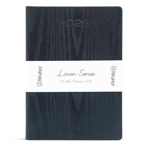 Kitabby - Linen Series | 2026 New Year Diary & Planner with Pen | A5 Size | One-Day-to-a-Page with Thumb-Cut Indexes | 424 pages | Satin Fabric Cover Material with Moiré Pattern | (Black) - Image 2