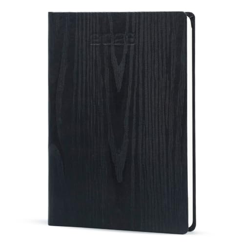Kitabby - Linen Series | 2026 New Year Diary & Planner with Pen | A5 Size | One-Day-to-a-Page with Thumb-Cut Indexes | 424 pages | Satin Fabric Cover Material with Moiré Pattern | (Black) - Image 3