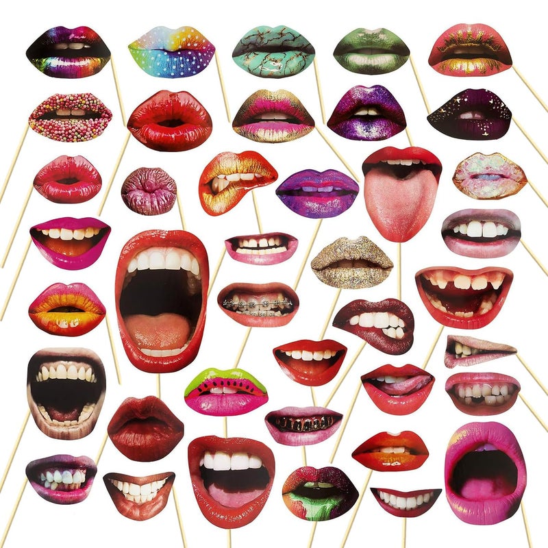 Intatikoo 40Pcs Funny Lips Mouth Photo Booth Props with Sticks - Valentine's Day Party Selfie Accessories for Couples Date, Halloween, Birthday, Wedding & Graduation Decorations - Image 1