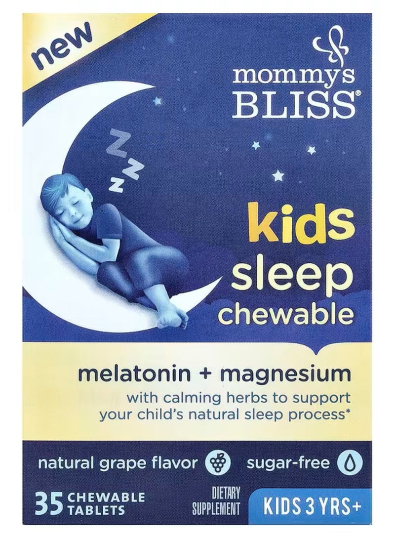 MOMMYS BLISS  أقراص مضغ للنوم للأطفال (ميلاتونين + مغنيسيوم)، لعمر 3 سنوات فما فوق، نكهة العنب الطبيعية (35 قرصاً) - Image 1