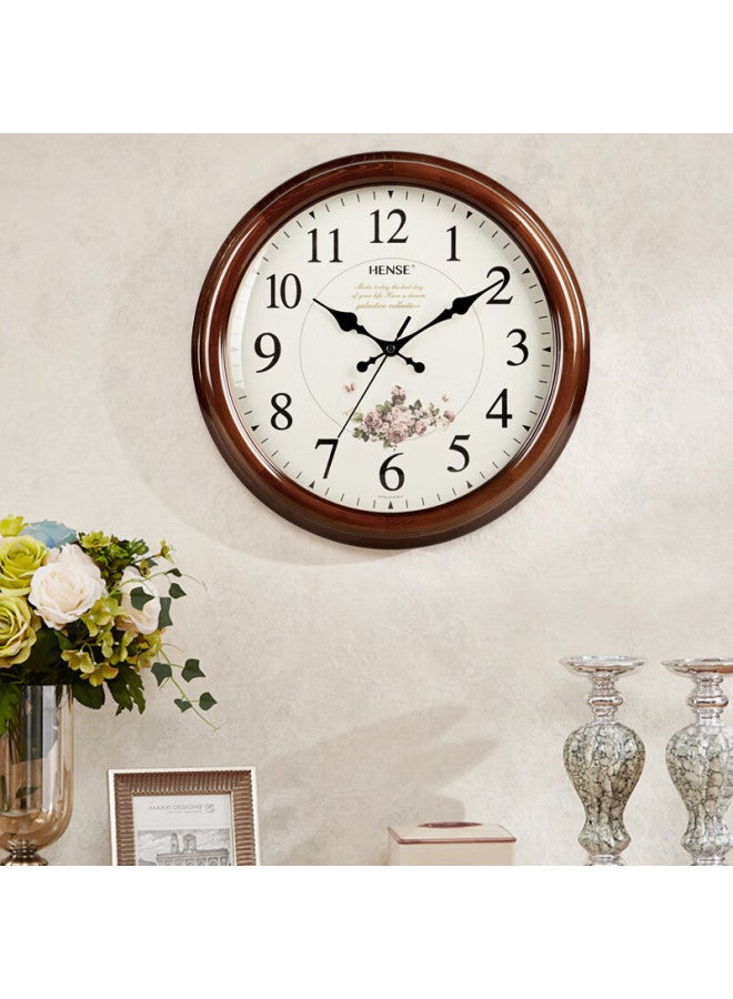 Hense Solid Wood Wall Clock European Style Fashion Hanging Clock Creative Living Room Clock Wall Quartz Clock Hw17 - Image 2