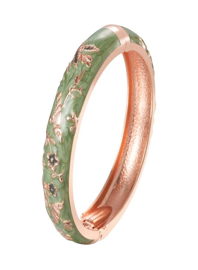 wynameleri Enamel Bangle Bracelet Blackish Green Floral Design Fashion Accessories for Women in Gift Box - Image 1