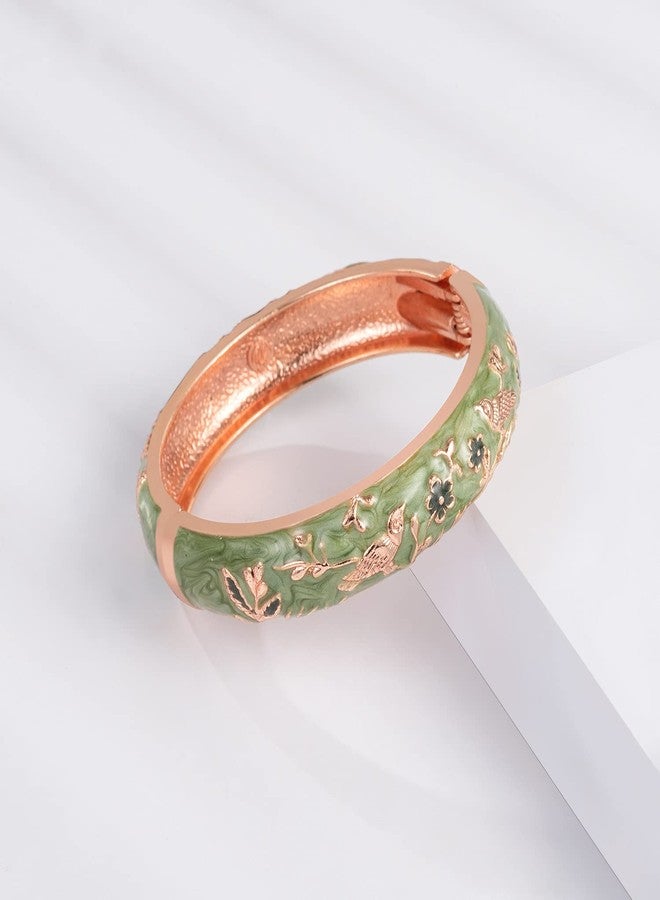 wynameleri Enamel Bangle Bracelet Blackish Green Floral Design Fashion Accessories for Women in Gift Box - Image 3