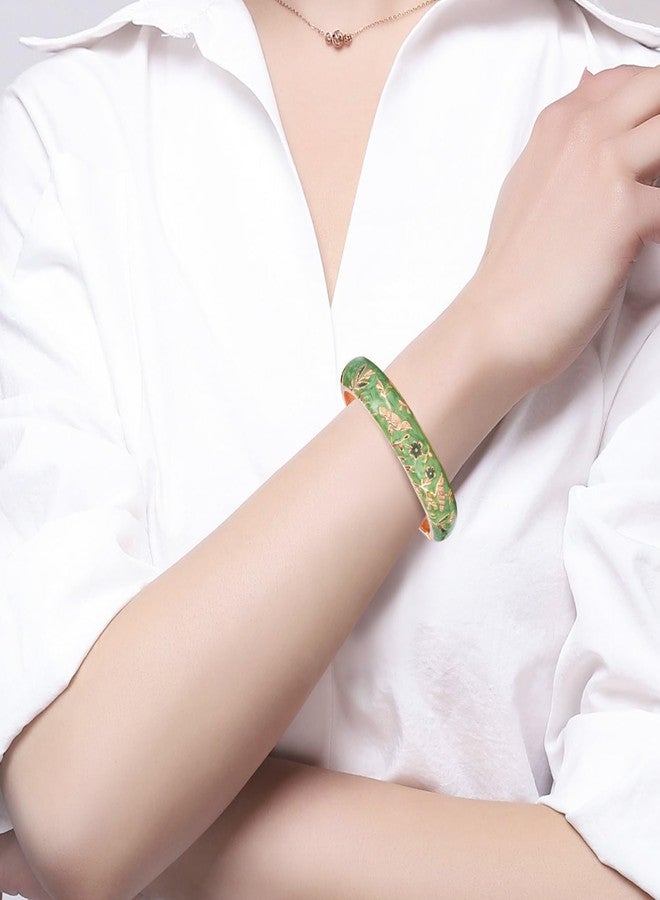 wynameleri Enamel Bangle Bracelet Blackish Green Floral Design Fashion Accessories for Women in Gift Box - Image 5