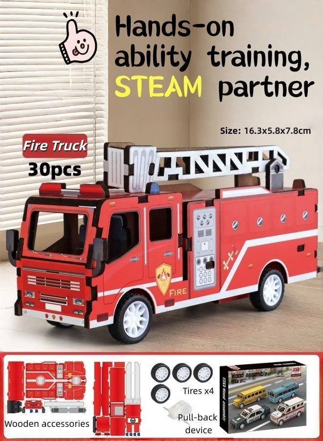 Saudi Select Engaging 3D Wooden Puzzle Fire Truck Toy - Hands-On STEM Learning & Fun Assembly Model Kit - Image 1