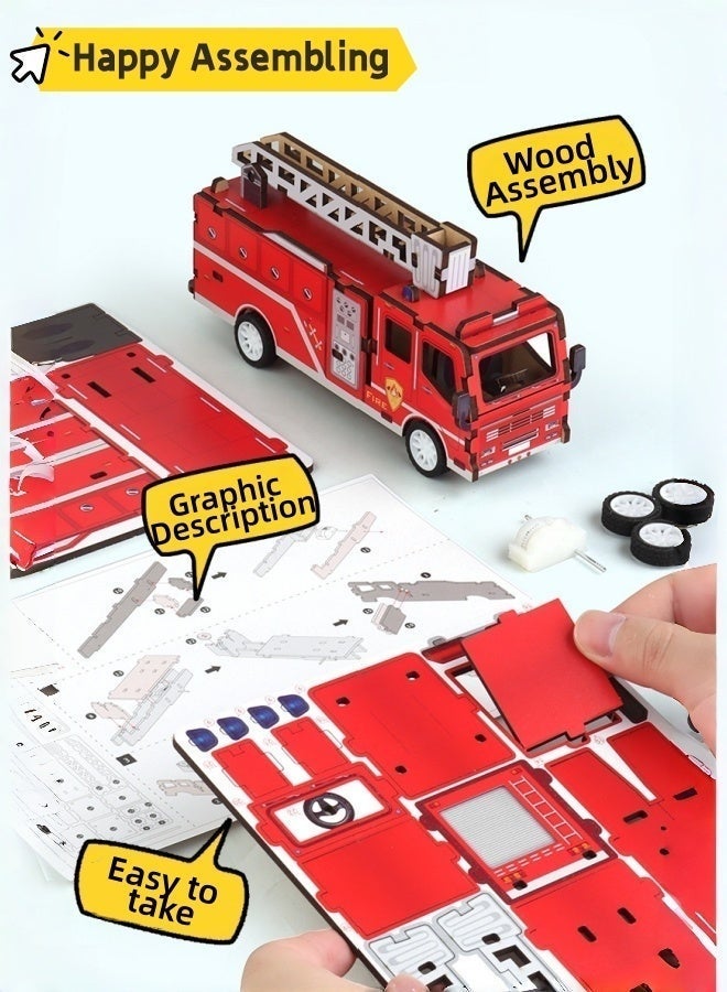 Saudi Select Engaging 3D Wooden Puzzle Fire Truck Toy - Hands-On STEM Learning & Fun Assembly Model Kit - Image 4