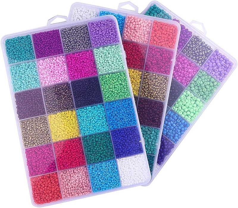 Seed Beads 24 Color Glass Rice Bead Set 2mm/3mm/4mm 4000+pcs Charm DIY Jewelry Creation Making Material(2mm 24000pcs) - Image 1