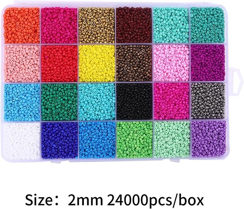 Seed Beads 24 Color Glass Rice Bead Set 2mm/3mm/4mm 4000+pcs Charm DIY Jewelry Creation Making Material(2mm 24000pcs) - Image 2