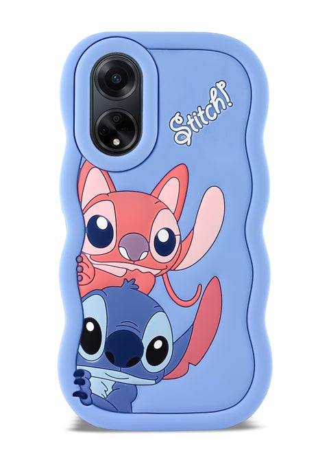Lilo and Stitch Cartoon 3D Wavy Soft Silicone Phone Case for Oppo A98 5G (Light Blue)