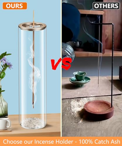 Eavida Incense Holder for Sticks [Anti-Ash Flying], Modern Insence-Stick Burner Holder with Removable Glass Ash Catcher, for Home Decor Yoga Meditation (Champagne Gold 2 Pack) - Image 5