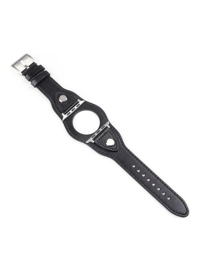 NIBEMINENT Leather Replacement Strap Watchband For Apple Watch Series 7/6/SE/5/4/3/2/1 45/44/42mm Black - Image 1