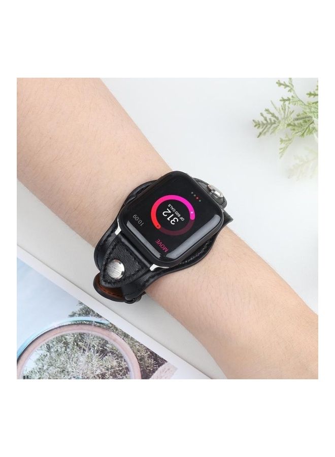 NIBEMINENT Leather Replacement Strap Watchband For Apple Watch Series 7/6/SE/5/4/3/2/1 45/44/42mm Black - Image 4