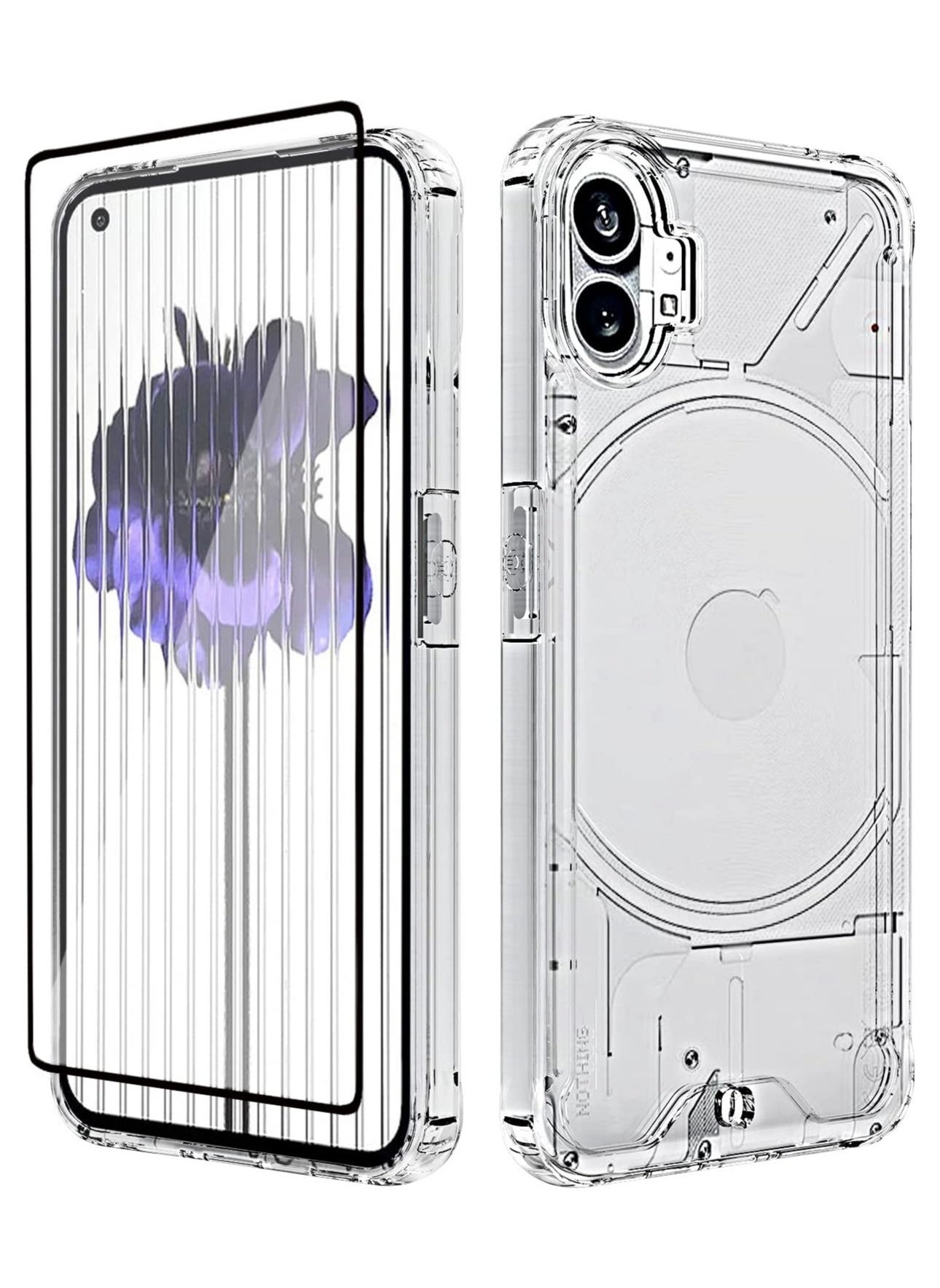 Nothing Phone 1 Case with Screen Protector Tempered Glass Hybrid Shockproof Bumper Hard Acrylic + TPU Back Cover Phone Case