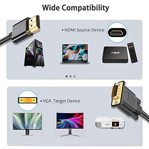 AKWOR HDMI to VGA 6FT, Uni-Directional HDMI Computer to VGA Monitor Cable (Male to Male) Compatible for Desktop, Laptop, PC, Monitor, Projector, HDTV, Raspberry Pi, Roku, Xbox and More - Image 5