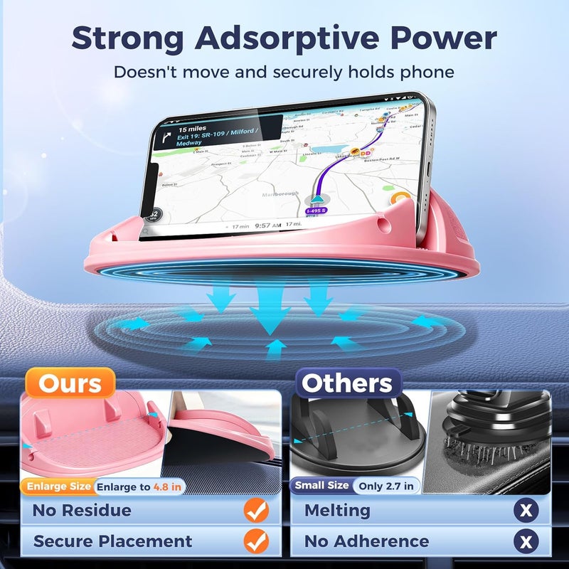 Loncaster Phone Holder, Mount Silicone Pad Mat for Various Dashboards, Slip Free Desk Stand Compatible with iPhone, Samsung, Android Smartphones, GPS Devices and More, Pink - Image 2