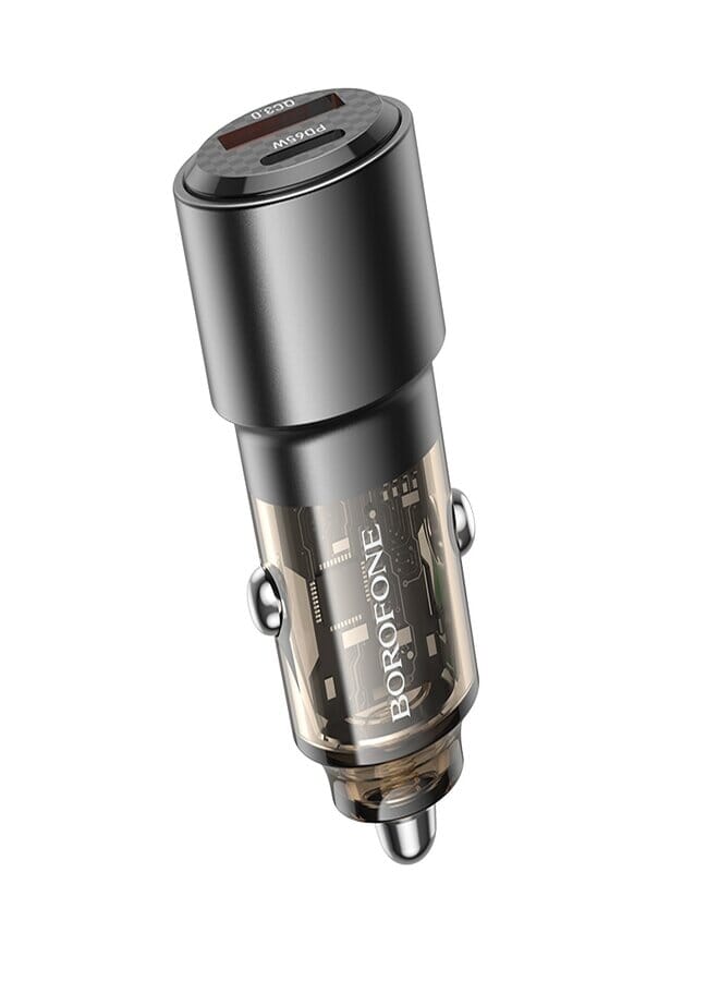 BOROFONE BZ20A Smart QC3.0 + PD65W Dual Port Car Charger for Fast Charging (Clear Black) - Image 1