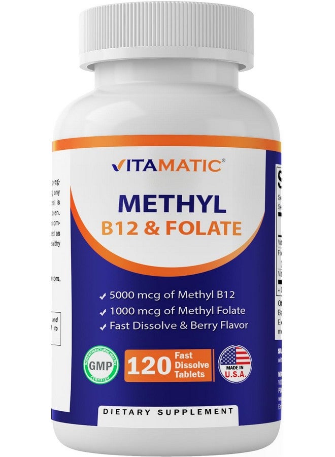 Vitamatic Methyl Folate & B12 Supplement with Pyridoxal 5 Phosphate (P-5-P) - Promotes Cardiovascular Health & Energy Metabolism - 120 Fast Dissolve Tablets - Non GMO & Gluten Free - Image 1