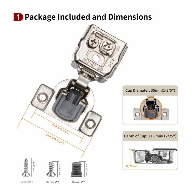 Stianc 30 Pack 1 1/4"" Overlay 3D Soft Close Hinges For Face Frame Kitchen Cabinet  3 Way Adjustability  Quiet Self Closing Door  105 Degree - Image 2