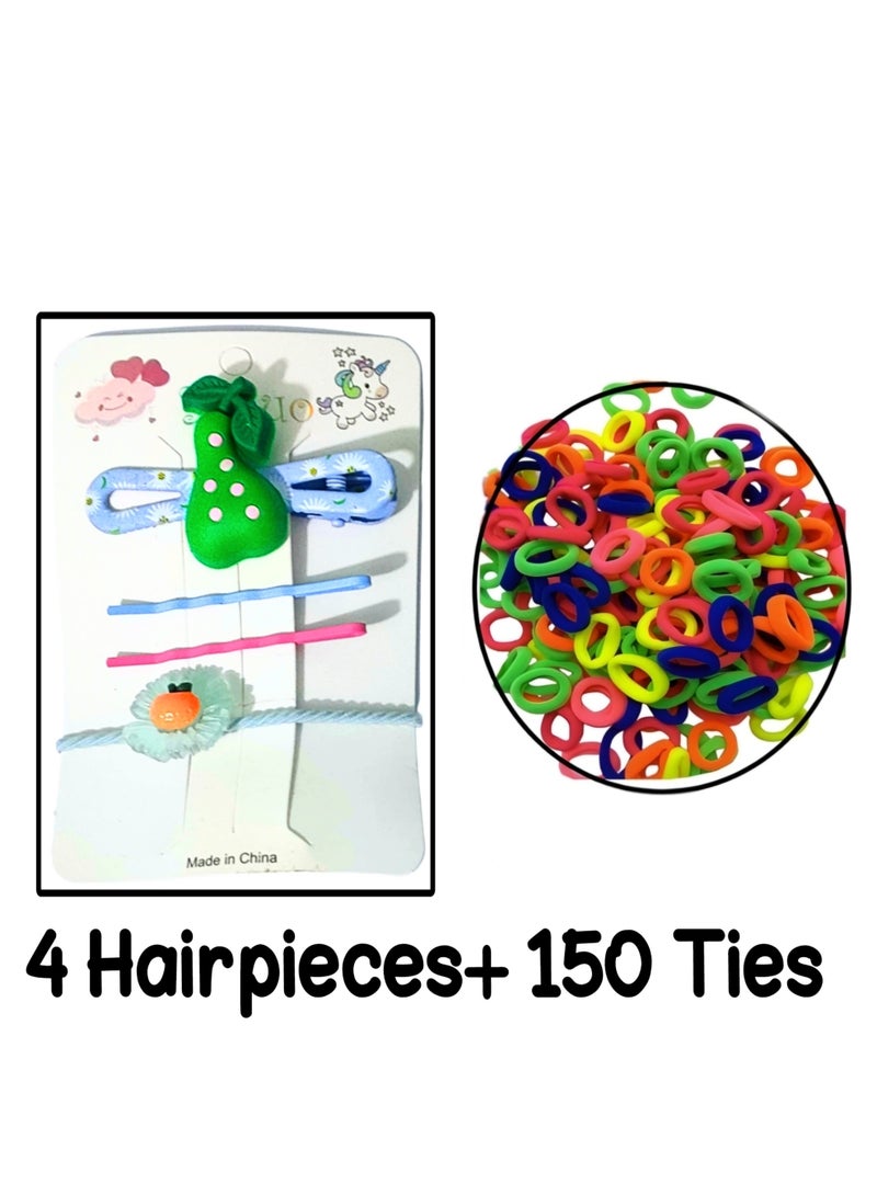 Set of 150 Girly colorful elastic hair bobbles ties and 4 hair care pieces - Image 1