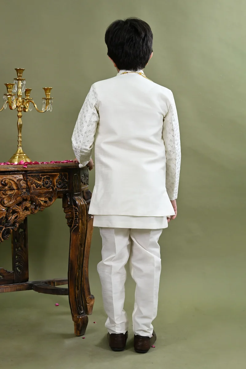 BT DEZINES  Boys White Cotton Silk Sherwani Set  | Best Price UAE