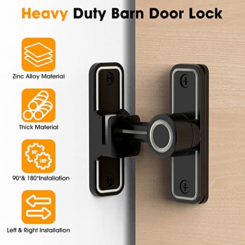 MeBantoo Sliding Barn Door Lock Hardware, 90 Degree Locks for Barn Doors, Flip Gate Latches for Garden, Bathroom, Outdoor, Garage, Window (Luminous Black) - Image 2