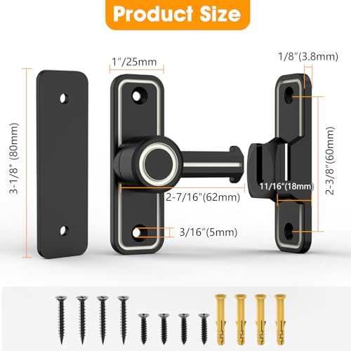 MeBantoo Sliding Barn Door Lock Hardware, 90 Degree Locks for Barn Doors, Flip Gate Latches for Garden, Bathroom, Outdoor, Garage, Window (Luminous Black) - Image 5