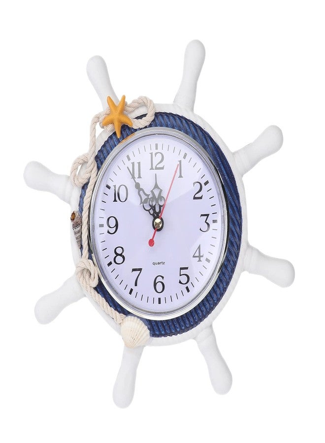 IMIKEYA Mediterranean Wall Clock Steering Wheel Nautical Silent Wall Clock Beach Sea Theme Ticking Clock with Rope Shell Decor for Bedroom Home Wall Decor Random Color - Image 1