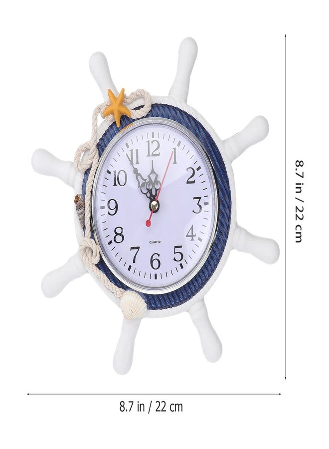 IMIKEYA Mediterranean Wall Clock Steering Wheel Nautical Silent Wall Clock Beach Sea Theme Ticking Clock with Rope Shell Decor for Bedroom Home Wall Decor Random Color - Image 2