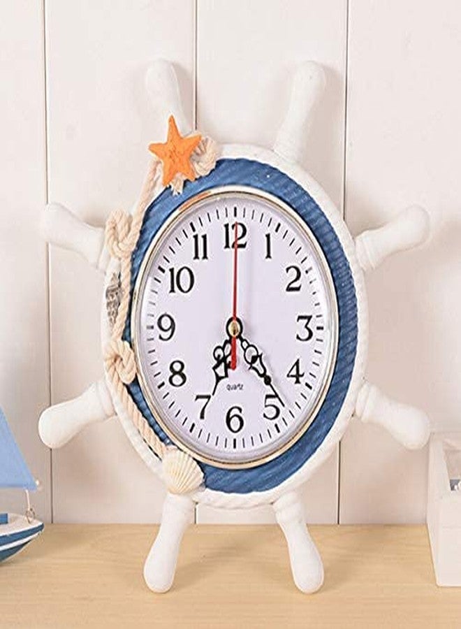 IMIKEYA Mediterranean Wall Clock Steering Wheel Nautical Silent Wall Clock Beach Sea Theme Ticking Clock with Rope Shell Decor for Bedroom Home Wall Decor Random Color - Image 3