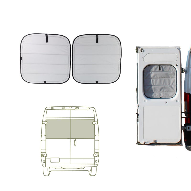 VanEssential Insulated Blackout Rear Door Window Covers Designed for RAM Promaster Bare Metal Window Frame Van Years 2014 to Current Model Pair Cool Gray