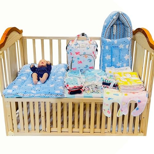 Infantbond Infantbond Baby Products All New Born Combo | Baby Combo Set for New Born | 54 in 1 Hospital Essentials Kit | Baby Essentials for Newborn (Summer Essentials)(0-6 Months) (Cloud Blue) - Image 1