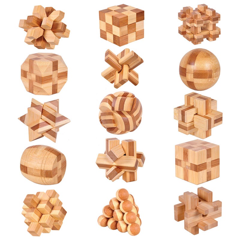 VolksRose 15pcs Wooden Brain Teaser Puzzles IQ Challenge Puzzle Games Logic Smart Mind Puzzle Box Lock Toy Removing Assembling 3D Small Puzzle Gift Set for Adults Teenagers Kids 18inch 45cm - Image 2