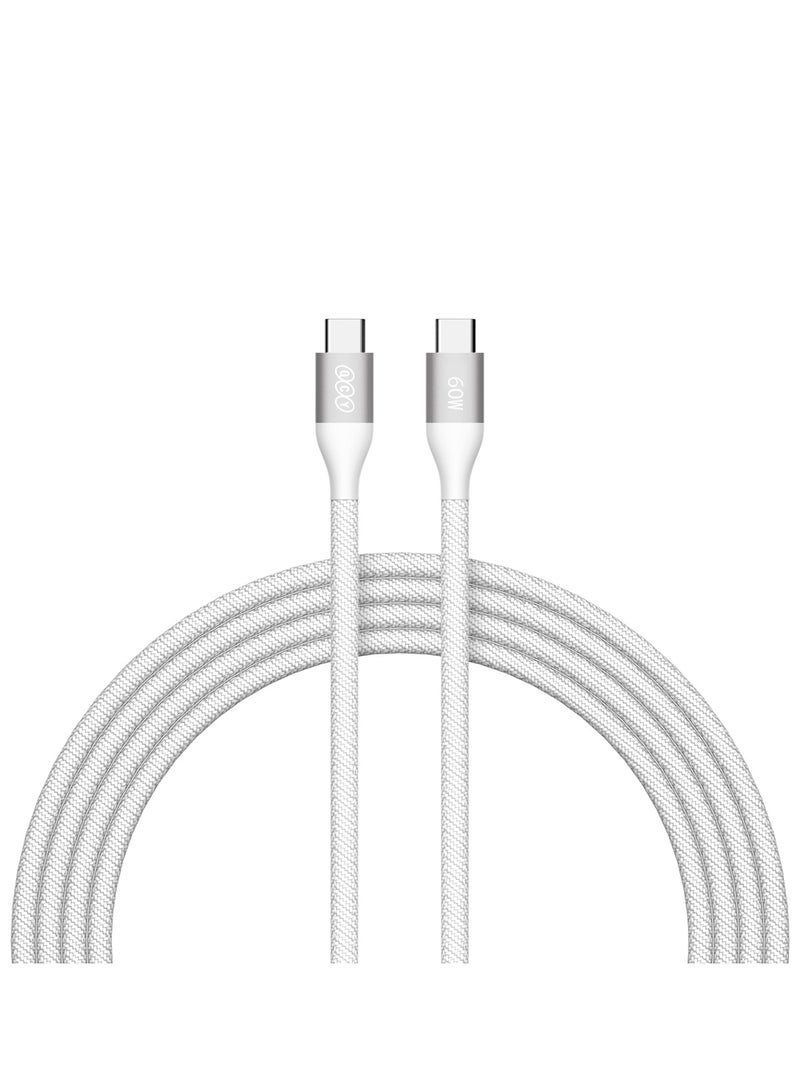QCY Type-C to Type-C 60W Charging Cable 1m - White - DC21- – Fast Charging Cable with High-Speed Data Transfer, Precision Braided Design & Sturdy Metal Plug White - Image 1