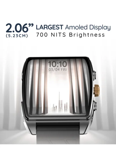 Pebble Mega Smart Watch for Men and Women  with 2.06" AMOLED Display, Bluetooth Calling, Premium Metal Build, Always-On Display, AI Voice Assistant, Rotating Crown, Customizable Watch Faces, Jet Black