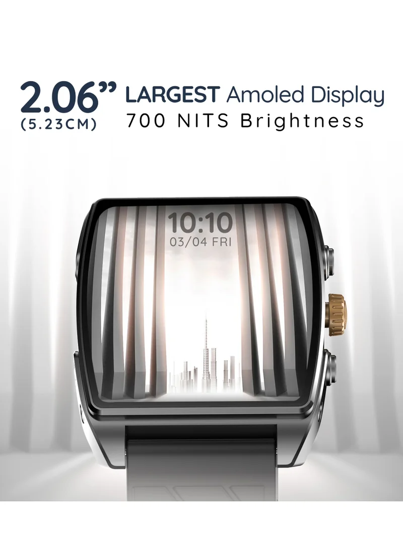 بيبل شاشة Amoled Mega 2.06 بوصة، BT Calling، Always on Display، SpO2، معدل ضربات القلب، وجوه مراقبة متعددة، تاج دوار، مساعد الذكاء الاصطناعي، مراقبة النوم، إنذار وإشعارات، ضوء فلاش، ابحث عن الهاتف.