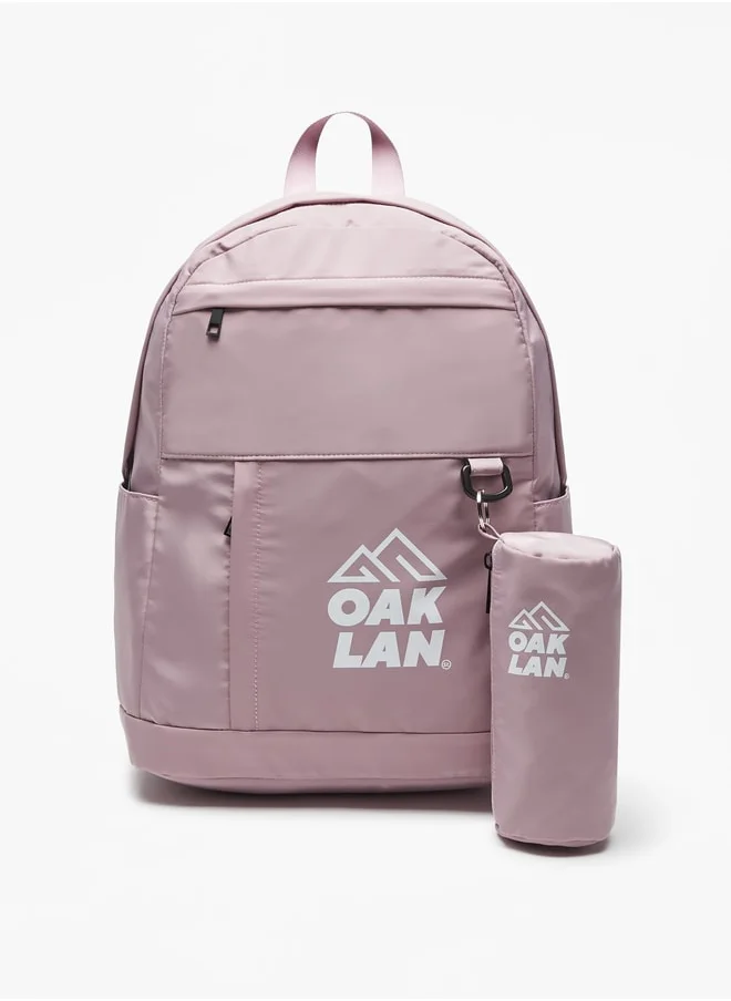 Oaklan by Shoexpress Logo Print Backpack with Pouch and Zip Closure - 42x32x16 cm