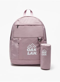 Oaklan by Shoexpress Logo Print Backpack with Pouch and Zip Closure - 42x32x16 cm  - Image 1