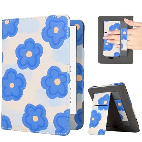 KEROM Case for 7"/6.8" Kindle Paperwhite (12th/11th Gen, 2024/2021), Kindle Colorsoft Signature Edition Case, PU Leather Foldable Stand Cover with Hand Strap & Auto Wake/Sleep, Cute Flowers - Image 1