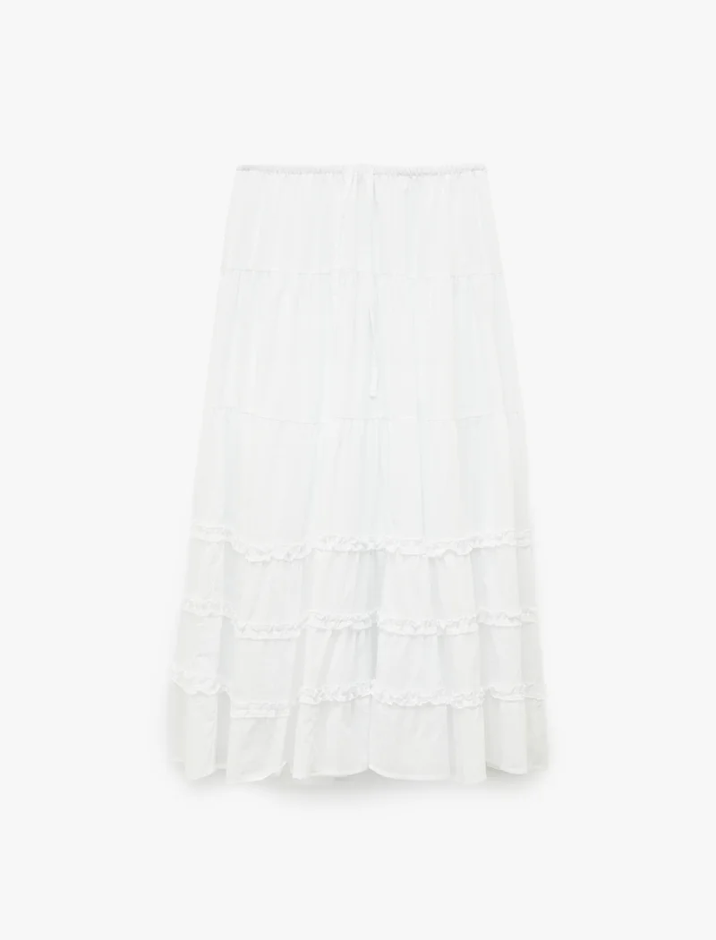 Koton  Relaxed Fit Ruffle Detail Layered Long A-Line Skirt for Women | Best Price UAE