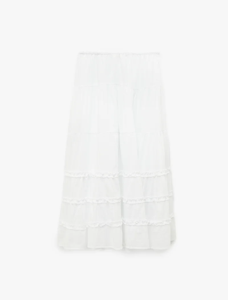 Koton  Relaxed Fit Ruffle Detail Layered Long A-Line Skirt for Women | Best Price UAE