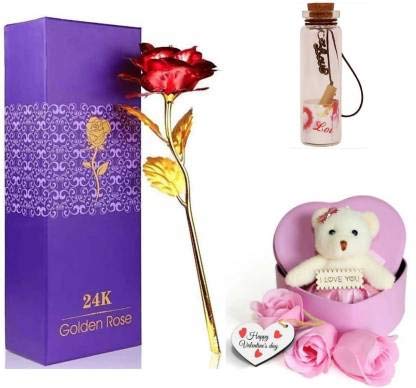 Nihan Enter[prises Nihan Enterprises Artificial Flower Pink Heart BoxSoft Toy Message Pills Gift Set Valentine Special Combo 
