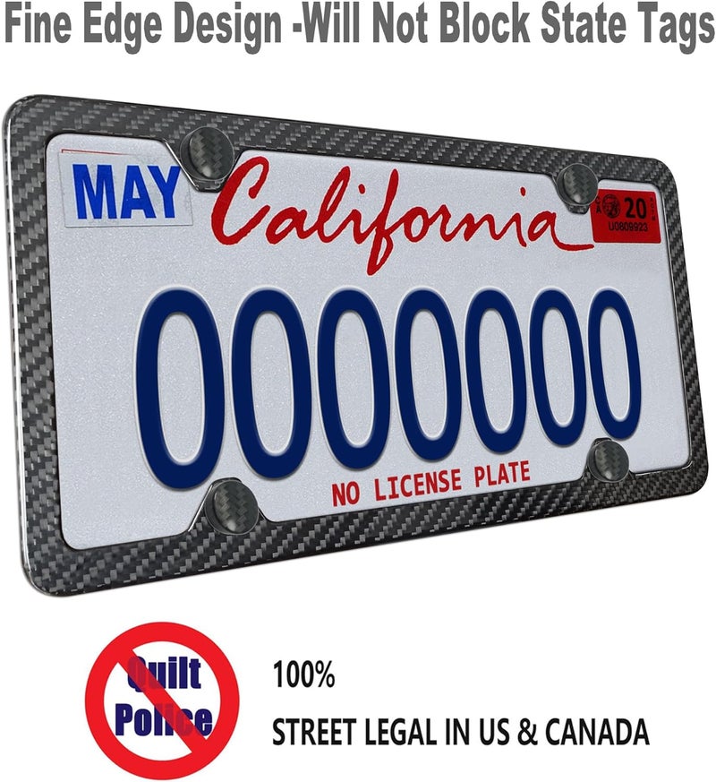 ZXFOOG Carbon Fiber License Plate Frame- 1 Pack100% Handcrafted Real Carbon Fiber Cloth Wrapped Holder, Slim Black Stainless Steel Car Tag Cover with Screws Caps, Rattle Proof Pad, 4 Hole - Image 2