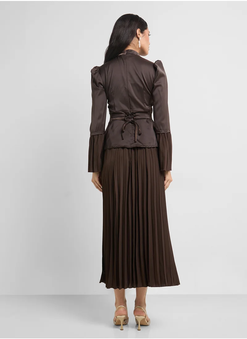 Khizana Dress With Mock Top & Pleats