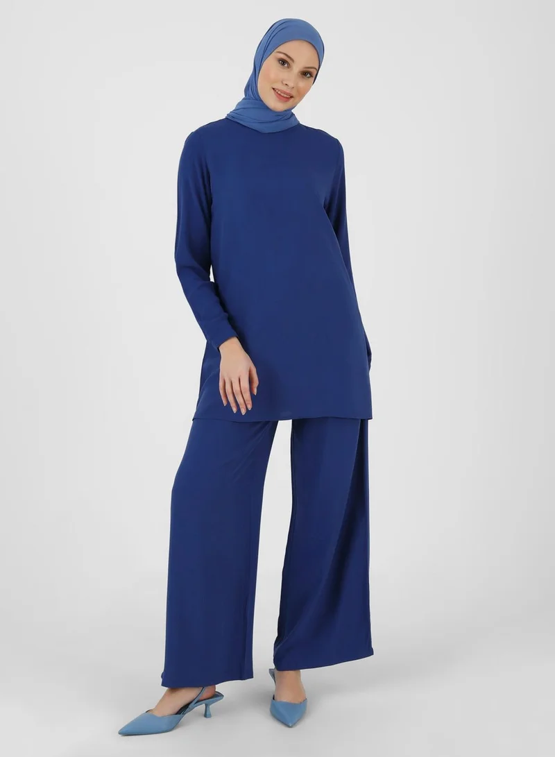 Refka by modanisa Crew Neck Top & Flared High Waist Pants Set