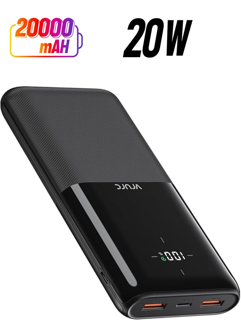 VRURC Power Bank 20000mAh 20W Fast Charging PD 18W QC 3.0 USB C Battery Pack Portable Charger with 3 Outputs & 2 Inputs Compatible with iPhone/Samsung/iPad/Android Smartphone/Tablet