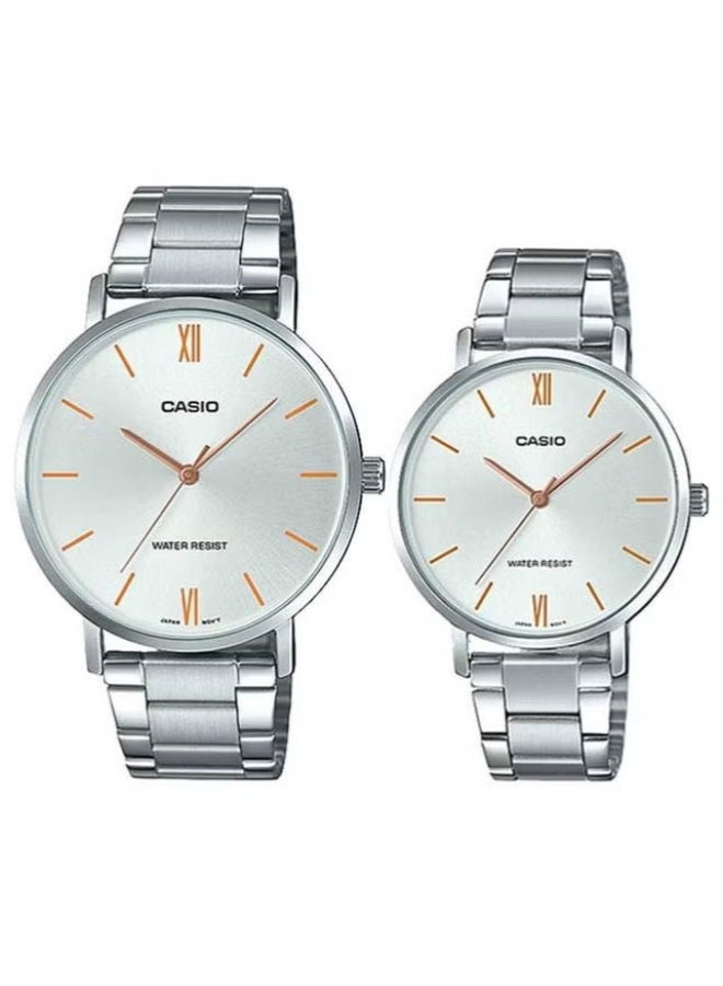 Casio His & Her Stainless Steel Band Couple Watch MTP/LTP -VT01D-7BUDF - Image 1