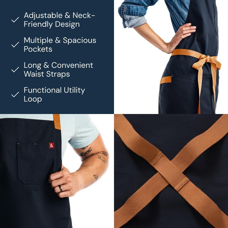 Hedley & Bennett هيدلي وبينيت كروسباك ساحة - كروبيباك طاه مآزر مع جيوب - 100 ٪ من القطن Twill 8oz - منتصف الليل الأزرق  - Image 4